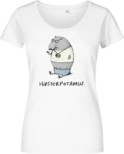 Grauer Hipster Nilpferd Brille Schnurrbart Analogkamera - Cartoon-Nilpferd, Englisches Wortspiel, Hipster-Print, Süße Tierkunst, Nilpferd-Zeichnung, Hipster-Humor-Geschenk, Hipsterpotamus, Hipster-Nilpferd, Nilpferd-Hipster, Tierwortspiel, Hipster-Humor, Süßes Nilpferd, Analoge Tierkamera, Hipster-Schnurrbart, Runde Tierbrille, Wortspiel-T-Shirt, Urbane Tierkunst, Kreativer visueller Humor, Hipster-Cartoon, Stylisches Tier - Damen T-Shirt