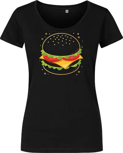 Gothic Craving: The Midnight Burger - funny fast food shirt, black burger shirt, goth food graphic tee, quirky foodie apparel, alternative streetwear fashion, dark aesthetic junk food, minimalist cheeseburger design, pop art food clothing, weird indie graphic tee, midnight snack merch - Damen T-Shirt