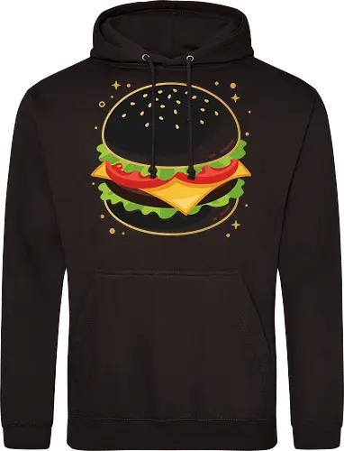 Gothic Craving: The Midnight Burger - funny fast food shirt, black burger shirt, goth food graphic tee, quirky foodie apparel, alternative streetwear fashion, dark aesthetic junk food, minimalist cheeseburger design, pop art food clothing, weird indie graphic tee, midnight snack merch - Standard Hoodie