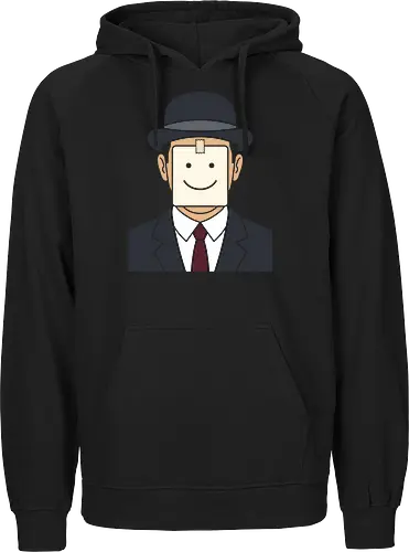 Fake a Smile: The Corporate Magritte - Son of Man graphic tee, aesthetic art history merch, ironic aesthetic tee, Rene Magritte parody shirt, fake smile apparel, corporate burnout clothing, sarcastic office humor, surrealist art streetwear, sticky note smiley face, funny introvert fashion - Fairtrade Hoodie