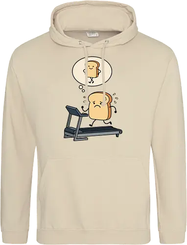 Working on that Crust: The Cardio Carb - sarcastic workout fashion, aesthetic cartoon streetwear, funny workout shirt, bread on treadmill graphic, kawaii fitness apparel, carb lover merch, relatable gym clothing, cute food character tee, fitness motivation humor, toast pun shirt - Standard Hoodie