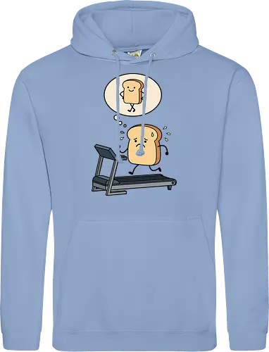 Working on that Crust: The Cardio Carb - sarcastic workout fashion, aesthetic cartoon streetwear, funny workout shirt, bread on treadmill graphic, kawaii fitness apparel, carb lover merch, relatable gym clothing, cute food character tee, fitness motivation humor, toast pun shirt - Standard Hoodie