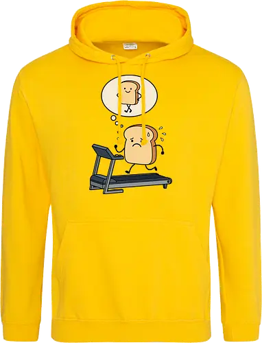 Working on that Crust: The Cardio Carb - sarcastic workout fashion, aesthetic cartoon streetwear, funny workout shirt, bread on treadmill graphic, kawaii fitness apparel, carb lover merch, relatable gym clothing, cute food character tee, fitness motivation humor, toast pun shirt - Standard Hoodie