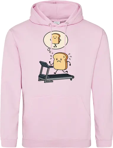Working on that Crust: The Cardio Carb - sarcastic workout fashion, aesthetic cartoon streetwear, funny workout shirt, bread on treadmill graphic, kawaii fitness apparel, carb lover merch, relatable gym clothing, cute food character tee, fitness motivation humor, toast pun shirt - Standard Hoodie