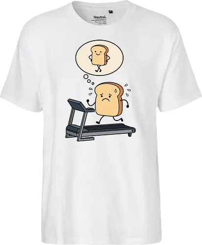 Working on that Crust: The Cardio Carb - sarcastic workout fashion, aesthetic cartoon streetwear, funny workout shirt, bread on treadmill graphic, kawaii fitness apparel, carb lover merch, relatable gym clothing, cute food character tee, fitness motivation humor, toast pun shirt - Fairtrade T-Shirt
