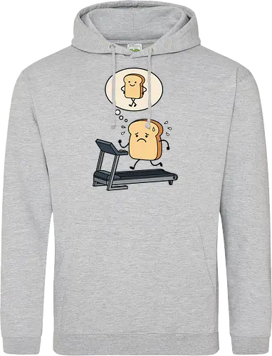 Working on that Crust: The Cardio Carb - sarcastic workout fashion, aesthetic cartoon streetwear, funny workout shirt, bread on treadmill graphic, kawaii fitness apparel, carb lover merch, relatable gym clothing, cute food character tee, fitness motivation humor, toast pun shirt - Standard Hoodie