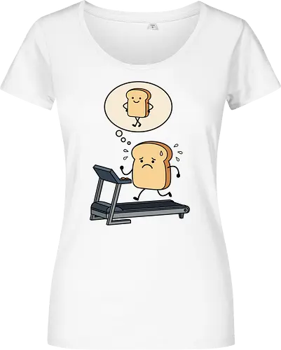 Working on that Crust: The Cardio Carb - sarcastic workout fashion, aesthetic cartoon streetwear, funny workout shirt, bread on treadmill graphic, kawaii fitness apparel, carb lover merch, relatable gym clothing, cute food character tee, fitness motivation humor, toast pun shirt - Damen T-Shirt