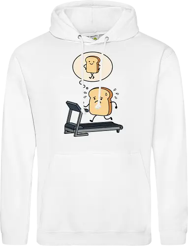 Working on that Crust: The Cardio Carb - sarcastic workout fashion, aesthetic cartoon streetwear, funny workout shirt, bread on treadmill graphic, kawaii fitness apparel, carb lover merch, relatable gym clothing, cute food character tee, fitness motivation humor, toast pun shirt - Standard Hoodie