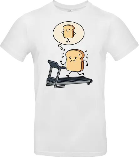 Working on that Crust: The Cardio Carb - sarcastic workout fashion, aesthetic cartoon streetwear, funny workout shirt, bread on treadmill graphic, kawaii fitness apparel, carb lover merch, relatable gym clothing, cute food character tee, fitness motivation humor, toast pun shirt - Standard T-Shirt