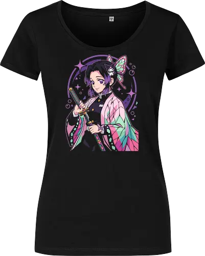 Pastel Poison: The Kawaii Butterfly Pillar - Shinobu Kocho shirt, Insect Hashira apparel, Demon Slayer graphic tee, pastel anime streetwear, kawaii otaku fashion, anime crossover merch, Kimetsu no Yaiba clothing, aesthetic butterfly girl, cute anime sword design, soft girl anime tee - Damen T-Shirt