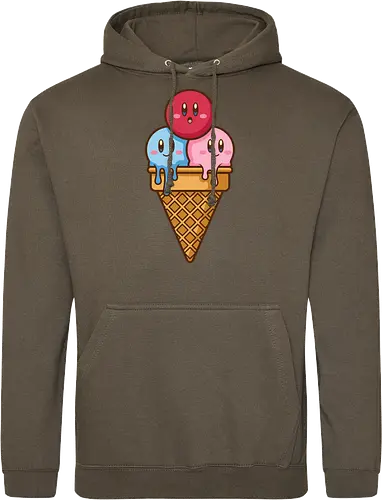 Sweet Dreams: Kawaii Hero Ice Cream - Kirby ice cream shirt, melting ice cream design, anime dessert graphic, kawaii gaming graphic tee, retro Nintendo streetwear, cute food anime apparel, pastel pink gamer fashion, sweet aesthetic clothing, nostalgic platformer merch, funny pop art tee - Standard Hoodie