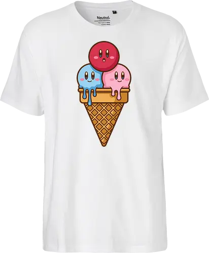 Sweet Dreams: Kawaii Hero Ice Cream - Kirby ice cream shirt, melting ice cream design, anime dessert graphic, kawaii gaming graphic tee, retro Nintendo streetwear, cute food anime apparel, pastel pink gamer fashion, sweet aesthetic clothing, nostalgic platformer merch, funny pop art tee - Fairtrade T-Shirt