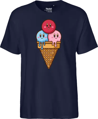 Sweet Dreams: Kawaii Hero Ice Cream - Kirby ice cream shirt, melting ice cream design, anime dessert graphic, kawaii gaming graphic tee, retro Nintendo streetwear, cute food anime apparel, pastel pink gamer fashion, sweet aesthetic clothing, nostalgic platformer merch, funny pop art tee - Fairtrade T-Shirt