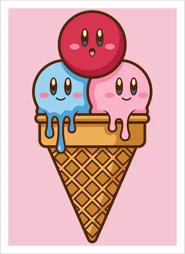 Sweet Dreams: Kawaii Hero Ice Cream - Kirby ice cream shirt, melting ice cream design, anime dessert graphic, kawaii gaming graphic tee, retro Nintendo streetwear, cute food anime apparel, pastel pink gamer fashion, sweet aesthetic clothing, nostalgic platformer merch, funny pop art tee - Kunstdruck