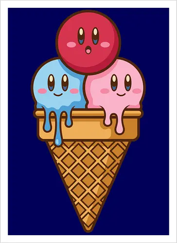 Sweet Dreams: Kawaii Hero Ice Cream - Kirby ice cream shirt, melting ice cream design, anime dessert graphic, kawaii gaming graphic tee, retro Nintendo streetwear, cute food anime apparel, pastel pink gamer fashion, sweet aesthetic clothing, nostalgic platformer merch, funny pop art tee - Kunstdruck