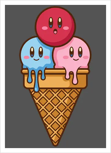 Sweet Dreams: Kawaii Hero Ice Cream - Kirby ice cream shirt, melting ice cream design, anime dessert graphic, kawaii gaming graphic tee, retro Nintendo streetwear, cute food anime apparel, pastel pink gamer fashion, sweet aesthetic clothing, nostalgic platformer merch, funny pop art tee - Kunstdruck