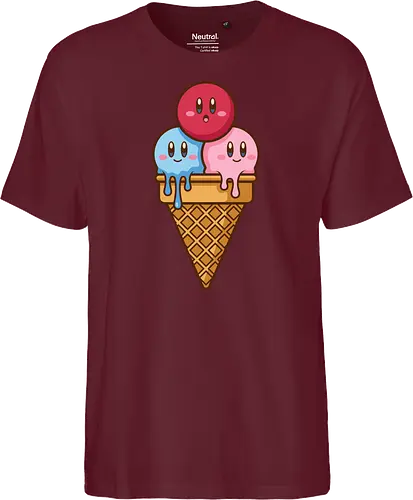 Sweet Dreams: Kawaii Hero Ice Cream - Kirby ice cream shirt, melting ice cream design, anime dessert graphic, kawaii gaming graphic tee, retro Nintendo streetwear, cute food anime apparel, pastel pink gamer fashion, sweet aesthetic clothing, nostalgic platformer merch, funny pop art tee - Fairtrade T-Shirt