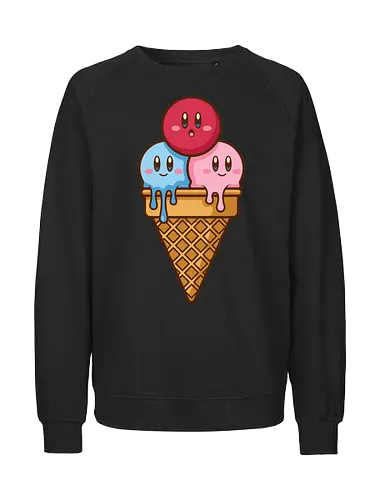 Sweet Dreams: Kawaii Hero Ice Cream - Kirby ice cream shirt, melting ice cream design, anime dessert graphic, kawaii gaming graphic tee, retro Nintendo streetwear, cute food anime apparel, pastel pink gamer fashion, sweet aesthetic clothing, nostalgic platformer merch, funny pop art tee - Fairtrade Sweatshirt
