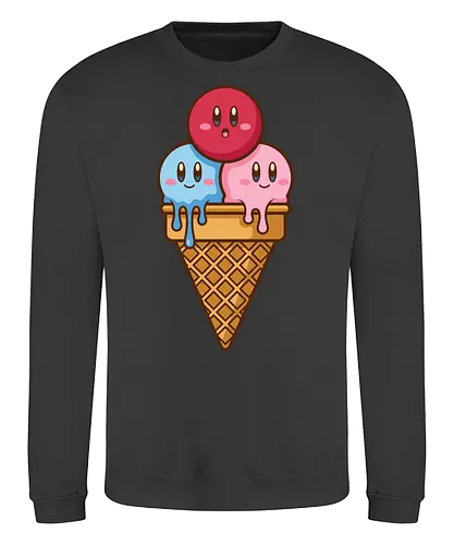 Sweet Dreams: Kawaii Hero Ice Cream - Kirby ice cream shirt, melting ice cream design, anime dessert graphic, kawaii gaming graphic tee, retro Nintendo streetwear, cute food anime apparel, pastel pink gamer fashion, sweet aesthetic clothing, nostalgic platformer merch, funny pop art tee - Sweatshirt