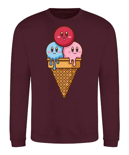 Sweet Dreams: Kawaii Hero Ice Cream - Kirby ice cream shirt, melting ice cream design, anime dessert graphic, kawaii gaming graphic tee, retro Nintendo streetwear, cute food anime apparel, pastel pink gamer fashion, sweet aesthetic clothing, nostalgic platformer merch, funny pop art tee - Sweatshirt