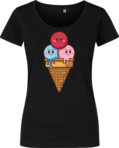 Sweet Dreams: Kawaii Hero Ice Cream - Kirby ice cream shirt, melting ice cream design, anime dessert graphic, kawaii gaming graphic tee, retro Nintendo streetwear, cute food anime apparel, pastel pink gamer fashion, sweet aesthetic clothing, nostalgic platformer merch, funny pop art tee - Damen T-Shirt