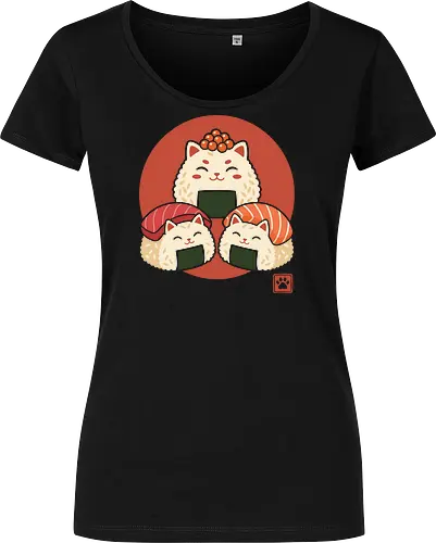 Neko Nigiri: The Sushi Cats - funny sushi merch, sushi cat shirt, kawaii Japanese food apparel, anime foodie graphic tee, neko nigiri design, cute animal streetwear, onigiri rice ball shirt, aesthetic pop art clothing, retro Japanese sun graphic, otaku lifestyle tee - Damen T-Shirt