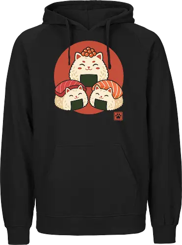 Neko Nigiri: The Sushi Cats - funny sushi merch, sushi cat shirt, kawaii Japanese food apparel, anime foodie graphic tee, neko nigiri design, cute animal streetwear, onigiri rice ball shirt, aesthetic pop art clothing, retro Japanese sun graphic, otaku lifestyle tee - Fairtrade Hoodie