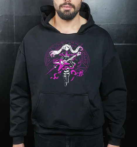 Frieren Rock N Roll Elf Witch Dark Magic - Frieren, Frieren Beyond Journeys End, elf anime, rock guitar fantasy, dark magic aesthetic, anime girl gift, fantasy anime fan, weeb rock - Cropped Hoodie