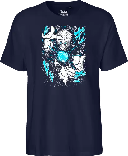 Gojo Satoru Jujutsu Infinity Unleashed - strongest sorcerer, anime fan gift, otaku tee, Gojo Satoru, Jujutsu, Six Eyes, Infinity technique, white hair anime - Fairtrade T-Shirt