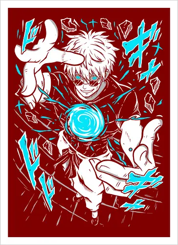 Gojo Satoru Jujutsu Infinity Unleashed - strongest sorcerer, anime fan gift, otaku tee, Gojo Satoru, Jujutsu, Six Eyes, Infinity technique, white hair anime - Kunstdruck