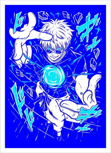 Gojo Satoru Jujutsu Infinity Unleashed - strongest sorcerer, anime fan gift, otaku tee, Gojo Satoru, Jujutsu, Six Eyes, Infinity technique, white hair anime - Kunstdruck