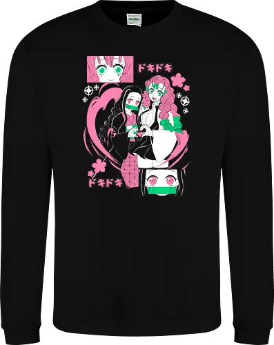 Nezuko Mitsuri Slayer Doki Doki - Kimetsu no Yaiba, pink anime aesthetic, cute anime girl, demon slayer gift, otaku fashion, Nezuko, Mitsuri Kanroji, Slayer - Sweatshirt