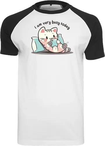 I am very busy today - Katze, Handy, Scrollen, cat, funny cat, cat lover, lazy cat, introvert, phone, scrolling meme, cozy cat, relatable, cat scrolling, cute cat, homebody - Raglan T-Shirt