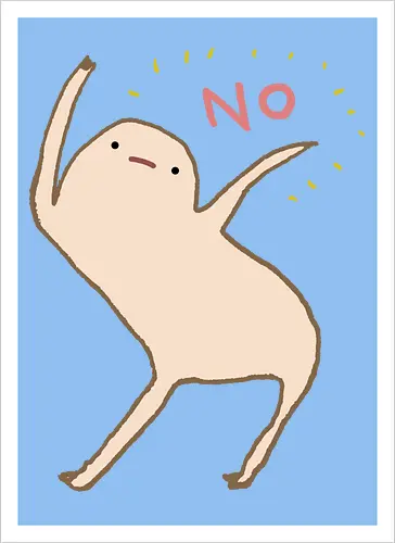Beige Blob Kreatur Tanzt Dramatische Pose Wort NO - beige Blob Kreatur, gallertartige Meme Figur, unbeholfen tanzender Blob, neutrale komische Mimik, minimalistischer Humor Kunst, rotes zitterndes NO Wort, gelbe komische Funken, absurder Humor Druck, Internet Meme Kultur Shirt, Gen Z Humor Kunst, süßer minimalistischer Blob, ungefilterter Humor Druck, Introvertierter Humor Geschenk, surreale minimalistische Kunst, visuelles Meme Kultur - Kunstdruck