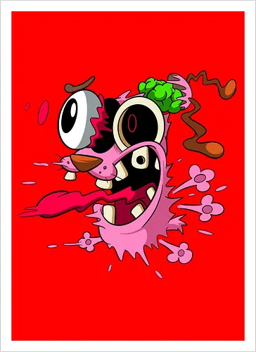 Freaky Pinker Hund Explodierter Kopf - Surreale Horror Cartoon Art - Dark-Cartoon, Popkultur, Retro-Cartoon, Geek-Mode, Courage der feige Hund, Courage the Cowardly Dog, Cartoon Network, John Dilworth, Cartoon-Horror, gruseliger feiger Hund, explodiertes Gesicht, Geek-Kultur, Cartoon Network T-Shirt, Geek-Fashion, 2000er-Animation, surrealer Cartoon, Geek-Geschenk, Horror-Cartoon, Courage rosa Hund, Underground-Kunst - Kunstdruck
