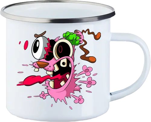 Freaky Pinker Hund Explodierter Kopf - Surreale Horror Cartoon Art - Dark-Cartoon, Popkultur, Retro-Cartoon, Geek-Mode, Courage der feige Hund, Courage the Cowardly Dog, Cartoon Network, John Dilworth, Cartoon-Horror, gruseliger feiger Hund, explodiertes Gesicht, Geek-Kultur, Cartoon Network T-Shirt, Geek-Fashion, 2000er-Animation, surrealer Cartoon, Geek-Geschenk, Horror-Cartoon, Courage rosa Hund, Underground-Kunst - Emailletasse