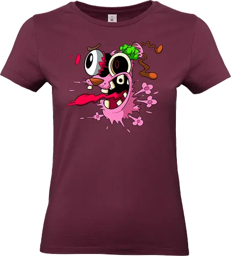 Freaky Pinker Hund Explodierter Kopf - Surreale Horror Cartoon Art - Dark-Cartoon, Popkultur, Retro-Cartoon, Geek-Mode, Courage der feige Hund, Courage the Cowardly Dog, Cartoon Network, John Dilworth, Cartoon-Horror, gruseliger feiger Hund, explodiertes Gesicht, Geek-Kultur, Cartoon Network T-Shirt, Geek-Fashion, 2000er-Animation, surrealer Cartoon, Geek-Geschenk, Horror-Cartoon, Courage rosa Hund, Underground-Kunst - Standard T-Shirt (Frauen)