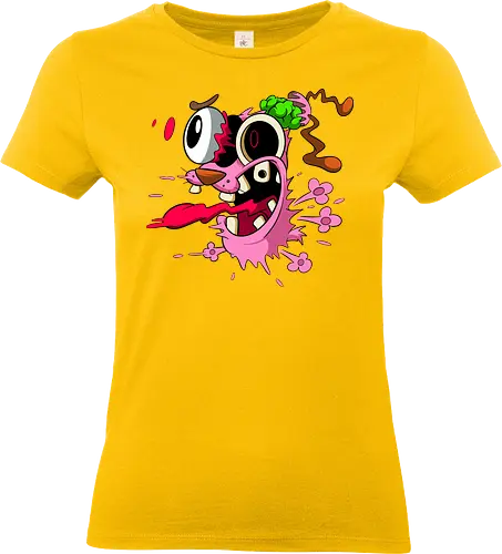 Freaky Pinker Hund Explodierter Kopf - Surreale Horror Cartoon Art - Dark-Cartoon, Popkultur, Retro-Cartoon, Geek-Mode, Courage der feige Hund, Courage the Cowardly Dog, Cartoon Network, John Dilworth, Cartoon-Horror, gruseliger feiger Hund, explodiertes Gesicht, Geek-Kultur, Cartoon Network T-Shirt, Geek-Fashion, 2000er-Animation, surrealer Cartoon, Geek-Geschenk, Horror-Cartoon, Courage rosa Hund, Underground-Kunst - Standard T-Shirt (Frauen)