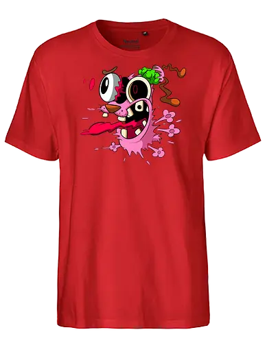 Freaky Pinker Hund Explodierter Kopf - Surreale Horror Cartoon Art - Dark-Cartoon, Popkultur, Retro-Cartoon, Geek-Mode, Courage der feige Hund, Courage the Cowardly Dog, Cartoon Network, John Dilworth, Cartoon-Horror, gruseliger feiger Hund, explodiertes Gesicht, Geek-Kultur, Cartoon Network T-Shirt, Geek-Fashion, 2000er-Animation, surrealer Cartoon, Geek-Geschenk, Horror-Cartoon, Courage rosa Hund, Underground-Kunst - Fairtrade T-Shirt