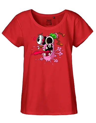 Freaky Pinker Hund Explodierter Kopf - Surreale Horror Cartoon Art - Dark-Cartoon, Popkultur, Retro-Cartoon, Geek-Mode, Courage der feige Hund, Courage the Cowardly Dog, Cartoon Network, John Dilworth, Cartoon-Horror, gruseliger feiger Hund, explodiertes Gesicht, Geek-Kultur, Cartoon Network T-Shirt, Geek-Fashion, 2000er-Animation, surrealer Cartoon, Geek-Geschenk, Horror-Cartoon, Courage rosa Hund, Underground-Kunst - Fairtrade Girl Shirt