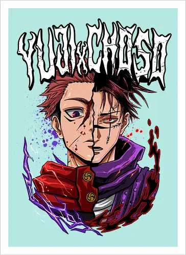 Yuji vs Choso Brothers of Chaos JJK - Choso, Jujutsu, rivalry art, brothers clash, Yuji Itadori, weeb gift, dynamic duo, anime graphic tee - Kunstdruck