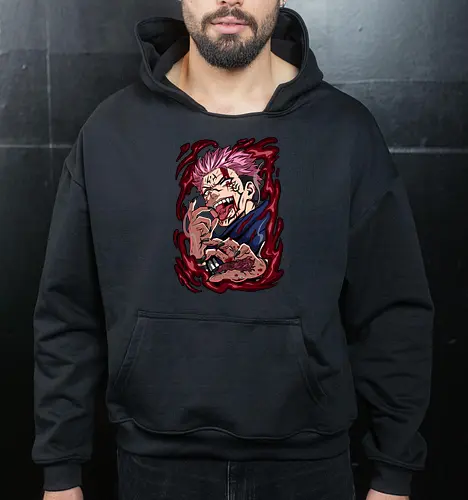 Sukuna King of Curses Savage Energy JJK - Sukuna, Ryomen Sukuna, Jujutsu, king of curses, villain energy, dark anime tee, otaku birthday, cursed spirit - Cropped Hoodie