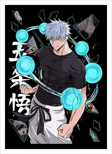 Gojo Six Eyes Infinity Unleashed JJK - Gojo Satoru, six eyes, Jujutsu, infinity technique, teal aesthetic, strongest ever, anime birthday, JJK graphic tee - Kunstdruck