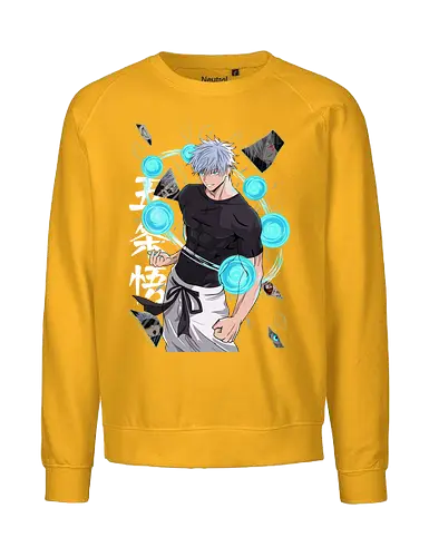 Gojo Six Eyes Infinity Unleashed JJK - Gojo Satoru, six eyes, Jujutsu, infinity technique, teal aesthetic, strongest ever, anime birthday, JJK graphic tee - Fairtrade Sweatshirt