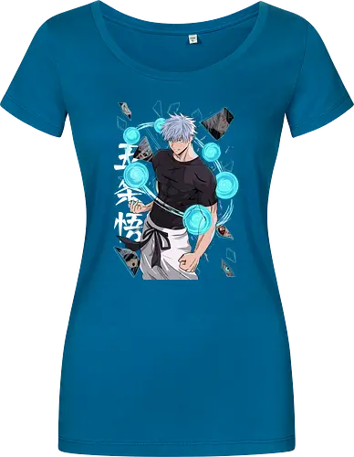 Gojo Six Eyes Infinity Unleashed JJK - Gojo Satoru, six eyes, Jujutsu, infinity technique, teal aesthetic, strongest ever, anime birthday, JJK graphic tee - Damen T-Shirt