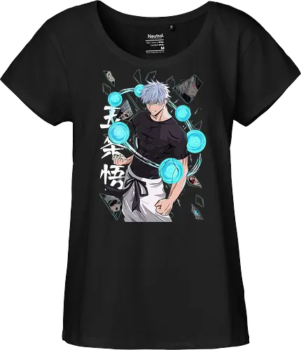 Gojo Six Eyes Infinity Unleashed JJK - Gojo Satoru, six eyes, Jujutsu, infinity technique, teal aesthetic, strongest ever, anime birthday, JJK graphic tee - Fairtrade Girl Shirt