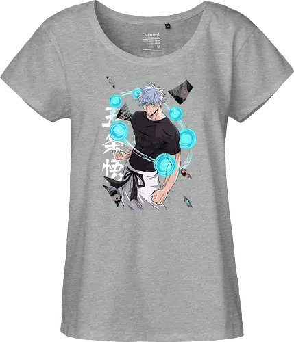 Gojo Six Eyes Infinity Unleashed JJK - Gojo Satoru, six eyes, Jujutsu, infinity technique, teal aesthetic, strongest ever, anime birthday, JJK graphic tee - Fairtrade Girl Shirt