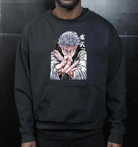 Gojo Limitless Domain JJK - otaku apparel, manga art style, Gojo Satoru, Jujutsu, limitless, domain expansion, white hair, cool anime tee - Cropped Sweatshirt