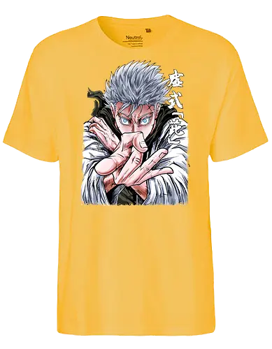 Gojo Limitless Domain JJK - otaku apparel, manga art style, Gojo Satoru, Jujutsu, limitless, domain expansion, white hair, cool anime tee - Fairtrade T-Shirt