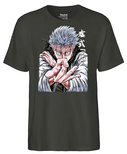 Gojo Limitless Domain JJK - otaku apparel, manga art style, Gojo Satoru, Jujutsu, limitless, domain expansion, white hair, cool anime tee - Fairtrade T-Shirt